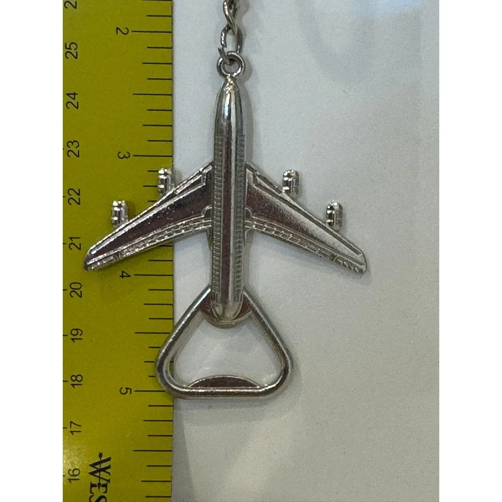 Vintage Silver Airplane Keychain Bottle Opener Aviation Pilot Travel Accessory